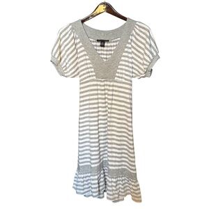 INC White and Gray Striped Dress Size L Pima Cotton